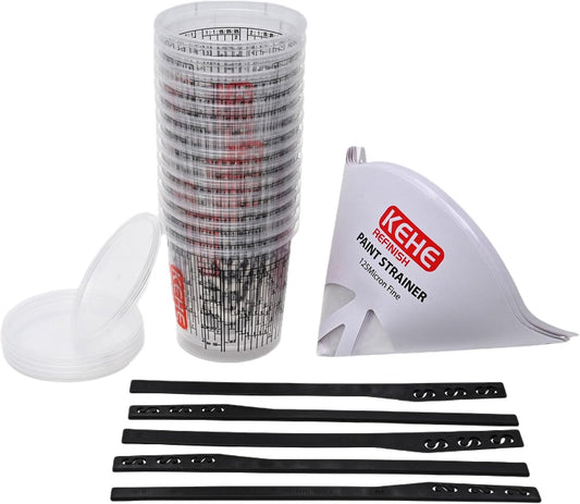 15 PACK Paint Mixing Cups by KEHE REFINISH,18 oz (550ml),Disposable or Reusable Plastic Measuring Cups with Lids for Liquids, Paints, Resin, Epoxy, Art,Ratios 1:1,2:1, 3:1, 4:1,5:1,6:1,7:1,8:1