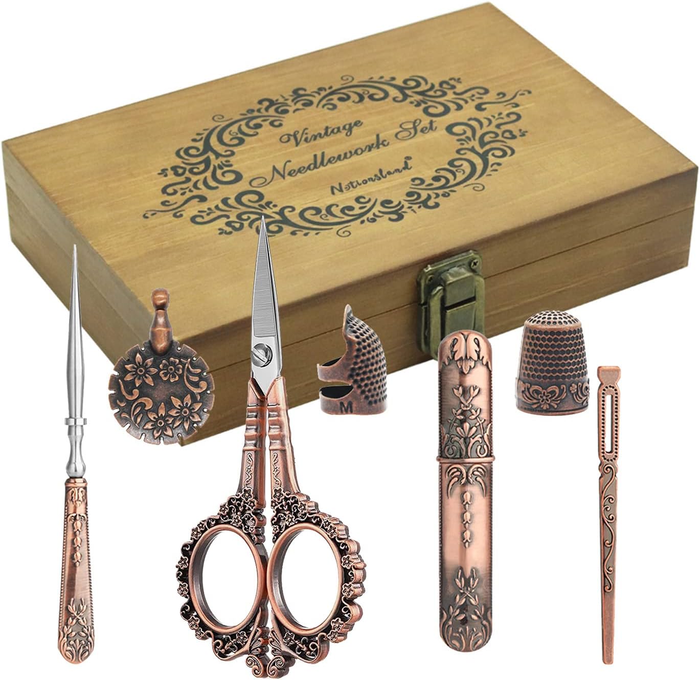 Vintage Embroidery Scissors Set, European Style Stainless Steel Sewing Tools for Sewing, Craft, Art Work, Needlework, Copper