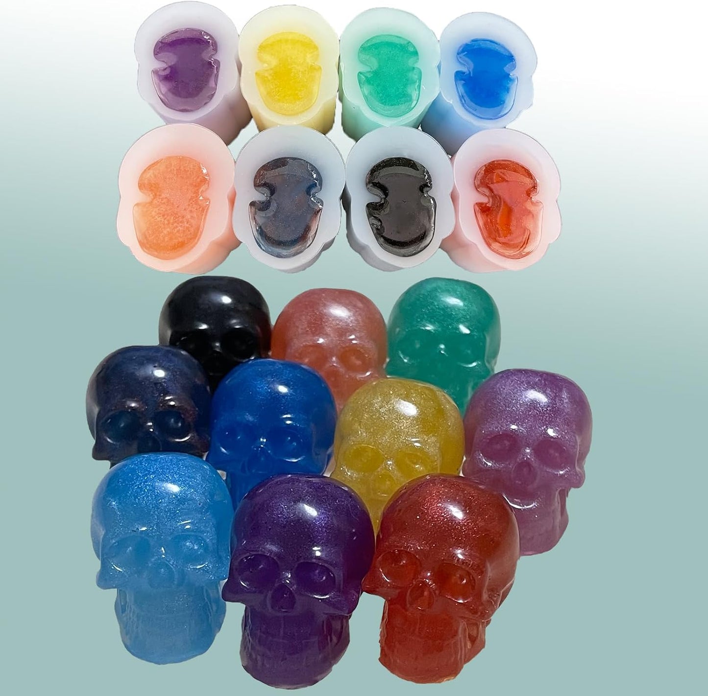 Skull Resin Molds Silicone Molds for Epoxy Resin Casting 8PCS Mini 3D Skull Candle Mold Halloween Key Ring Accessory