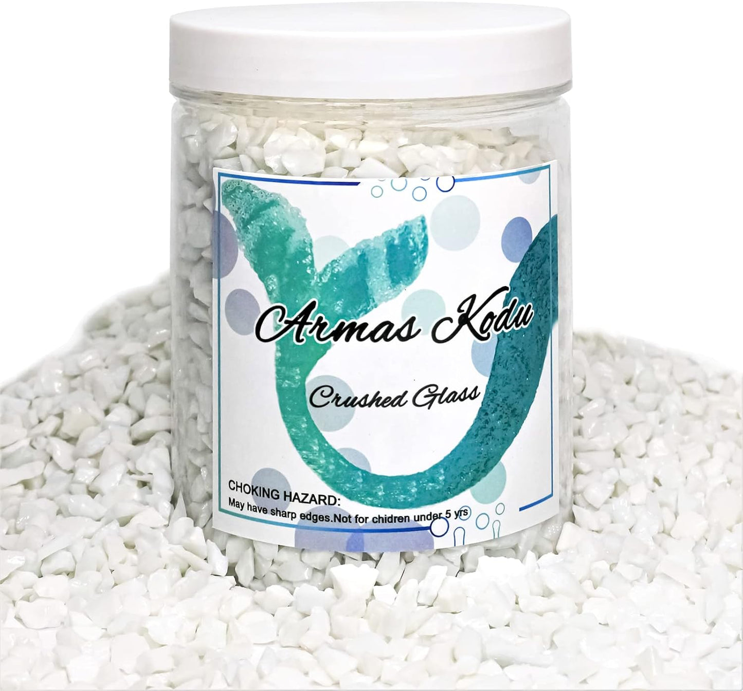Crushed Glass for Resin Art - 3-6mm White Porcelain, 1.5lb | Broken Glass Pieces for Crafts, Vase Filler & Fire Pit Media | Decorative Stones
