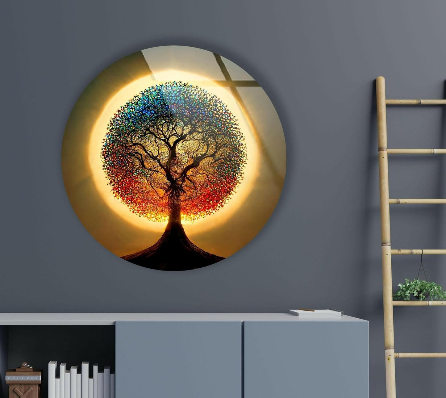My Photostation.com 10''(25cm) Diameter Life of Tree Round Glass Wall Art Tempered Glass Printing Wall Decor Large Wall Art Wall Hangings