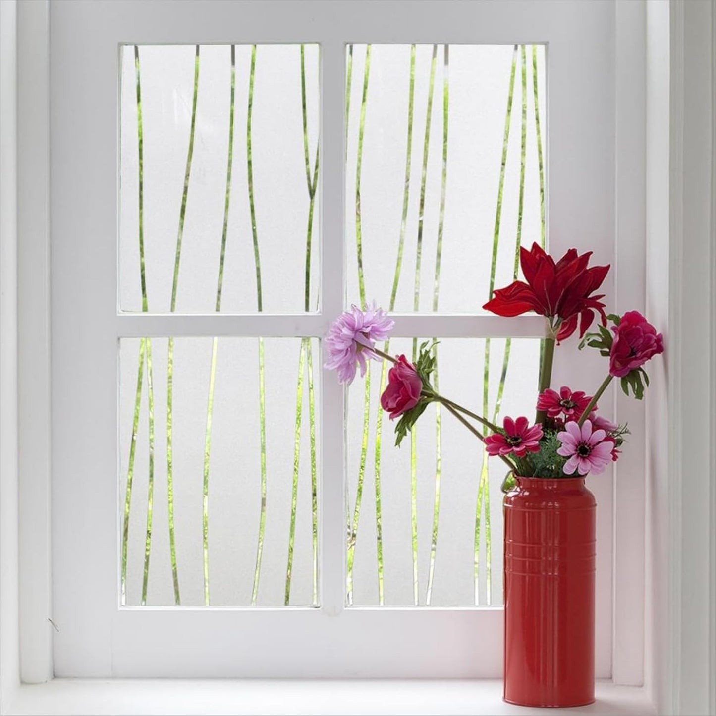 Finnez Window Privacy Film Decorative Frosted Window Cling Privacy Film for Glass, Non-Adhesive Heat Anti-UV for Home Office Living Room, Irregular Stripe Patterns, 17.5 x 78.7 Inches