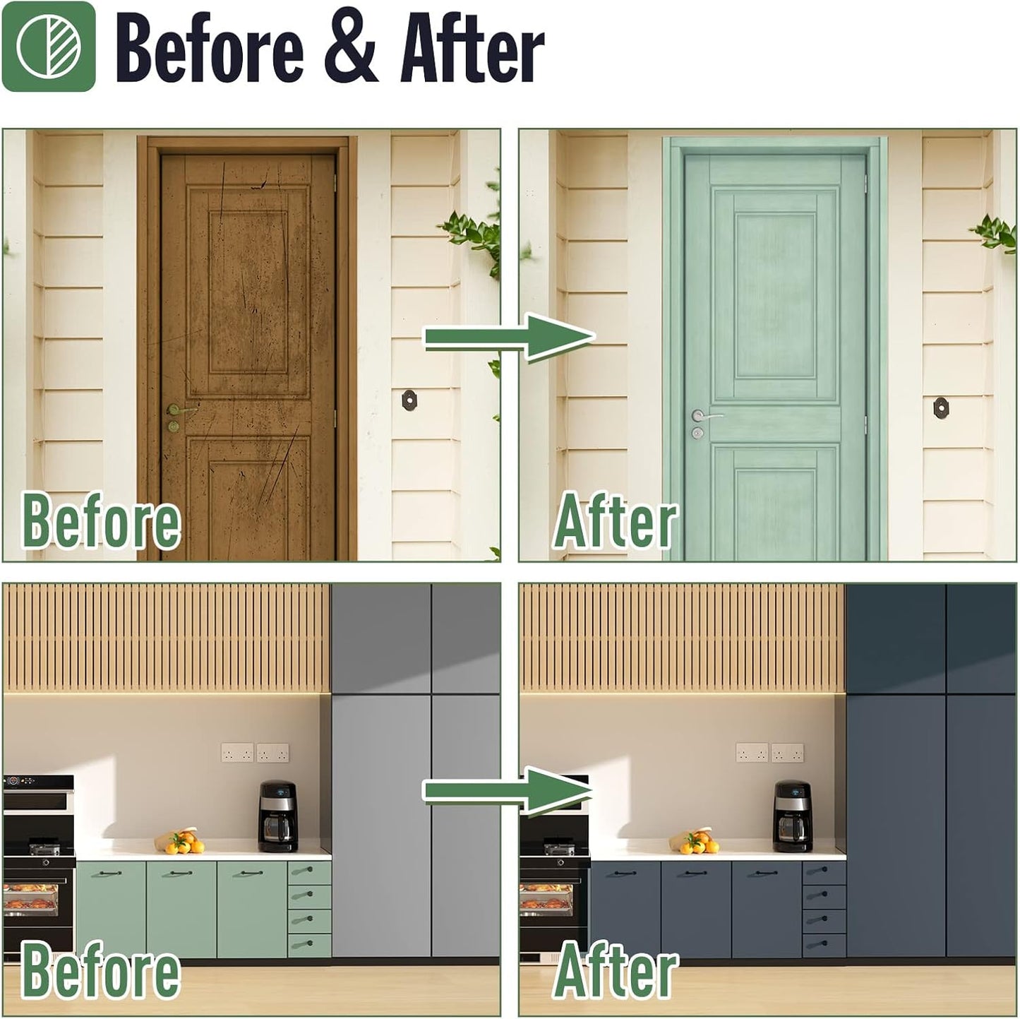 DWIL Matte Finish Furniture Paint - 32 Oz Wood Paint for Cabinets, Doors, Tables, and Dressers Refinishing - Water-Based, Non-Toxic & Odorless, Easy to Apply(Olive Green)-With Tools