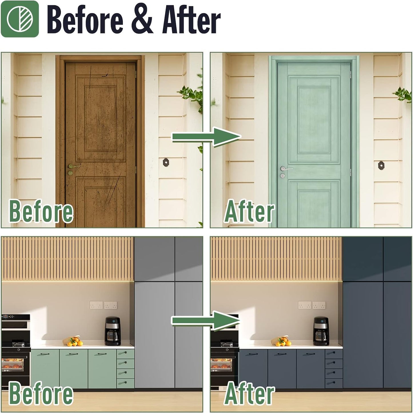 DWIL Matte Finish Furniture Paint - 32 Oz Wood Paint for Cabinets, Doors, Tables, and Dressers Refinishing - Water-Based, Non-Toxic & Odorless, Easy to Apply(Crow Black Blue)-With Tools