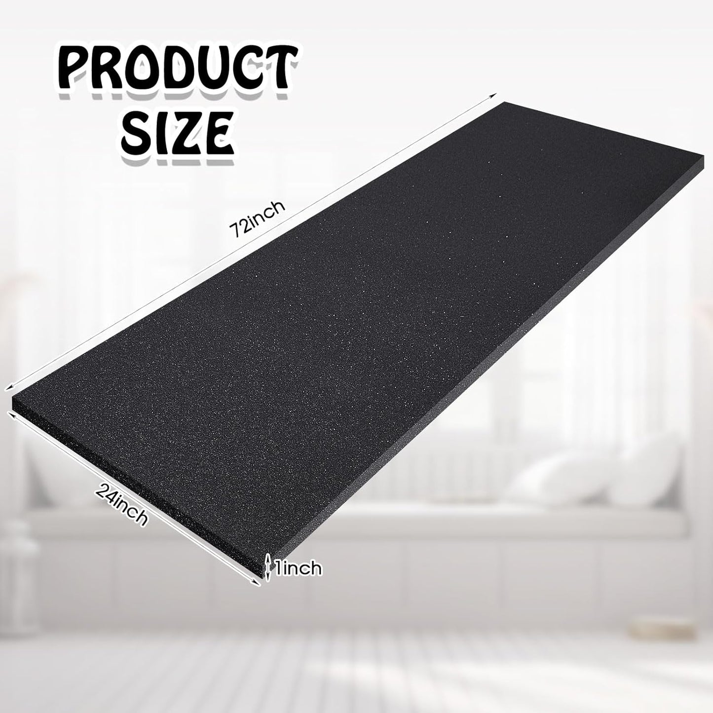 Amylove Polyurethane Foam 24" x 72" High Density Cushion Upholstery Foam Sheet for Seat Replacement DIY Projects Chairs Headboards Sofas Home(1" x 24" x 72",Black)