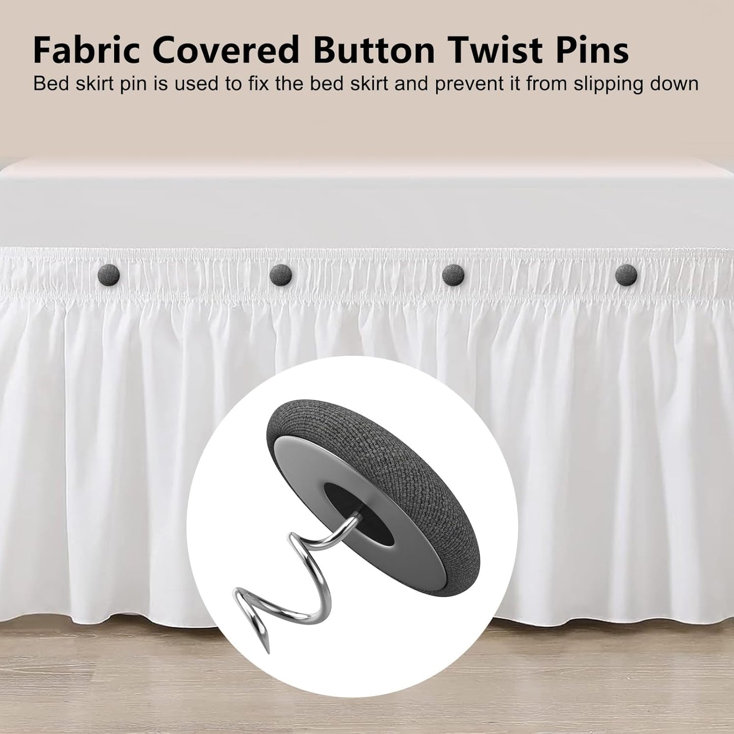 Linen Fabric-Covered Twist Pins - 8 Colors Upholstery Pins & Bed Skirt Pins -Used to Secure Sofa Cushion, Armrest Covers, Furniture & Bed Skir(12, Dark Gray)