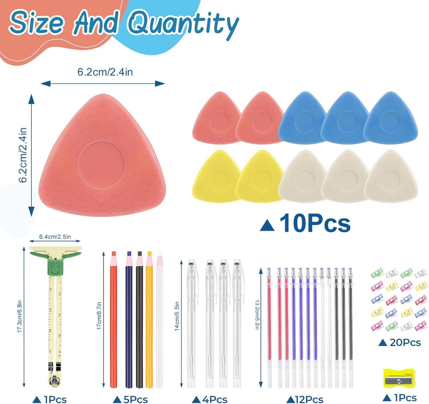 StiVerse 49 pcs Tailors Chalk Kit, 10 pcs Sewing Chalk, Fabric Chalk Markers for Sewing, Heat Erasable Pens, Sewing Clips, Sliding Gauge for Quilting, Sewing Supplies for Quilting, Dressmaking