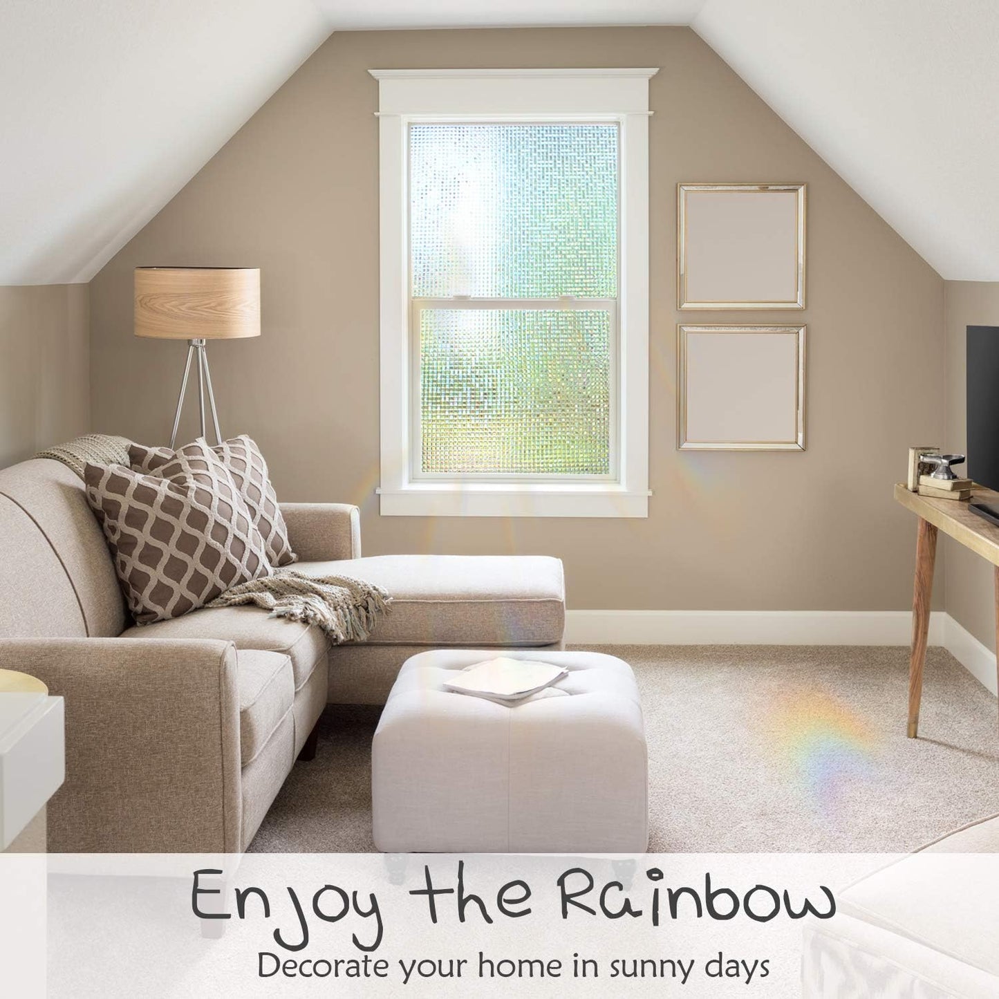 HIDBEA 3D Window Privacy Film - Rainbow Decorative Clings, Heat Control Decals, Vinyl Glass Tint, 35.4 x 98.4 Inches, Mosaic Patterns