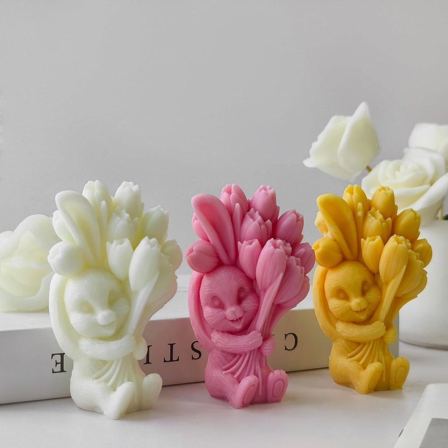 Rabbit Tulip Animal Soap Mold - Flower Peony Resin Casting Silicone Mold for Candle Home Decor - 3D Animal Soap Making