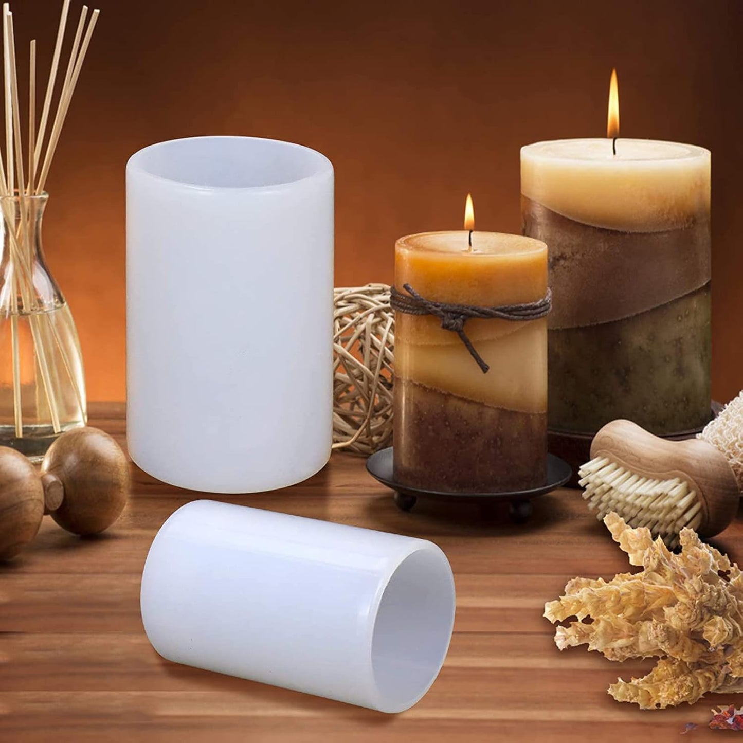 2 Pack Silicone Resin Flower & Candle Mold - Round & 3D Cylinder Molds for Handmade Candles & Soap