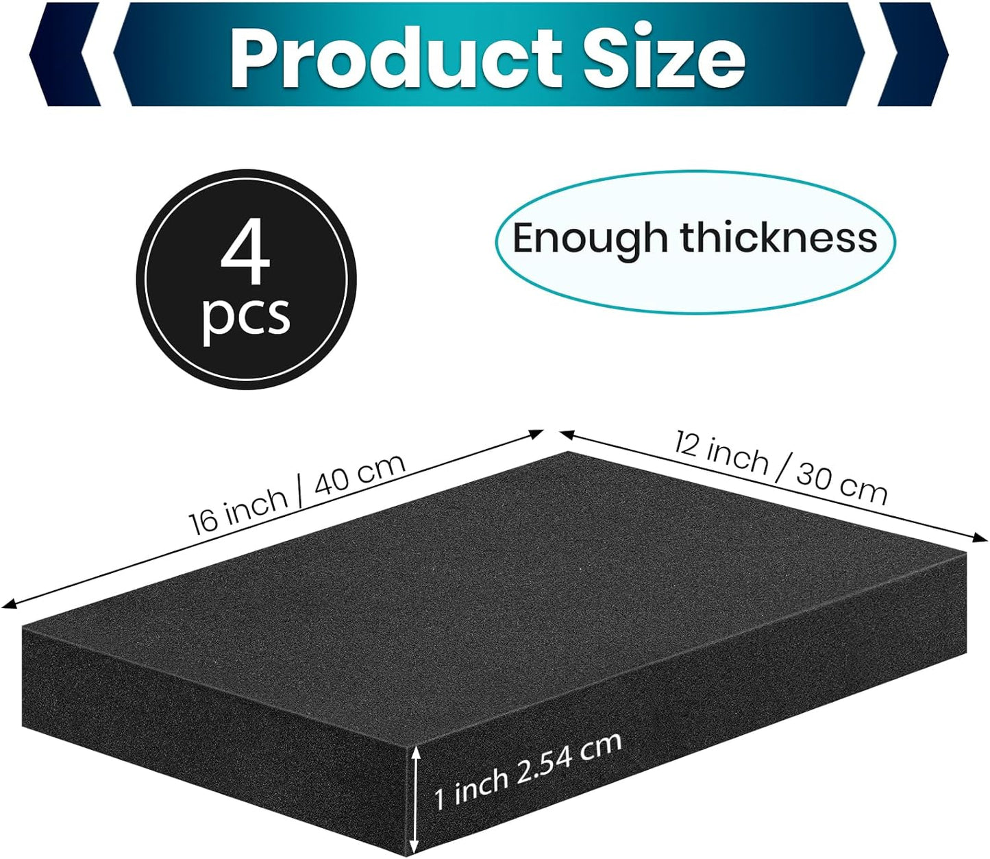 4 Pcs 16 x 12 x 1 Inches Packing Foam - Polyurethane Foam Sheet Foam Inserts for Cases Black Craft Foam for Packing Padding 1 Inch Thick for Camera Toolbox Storage