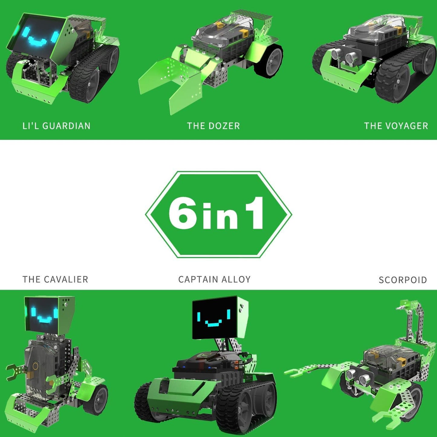 Robobloq Qoopers 6 in 1 Programming Robot Building Kit with Remote Control, LED Martrix, Ultrasonic Sensor etc. for Scratch Arduino Python Learning, Coding Toy for Kids