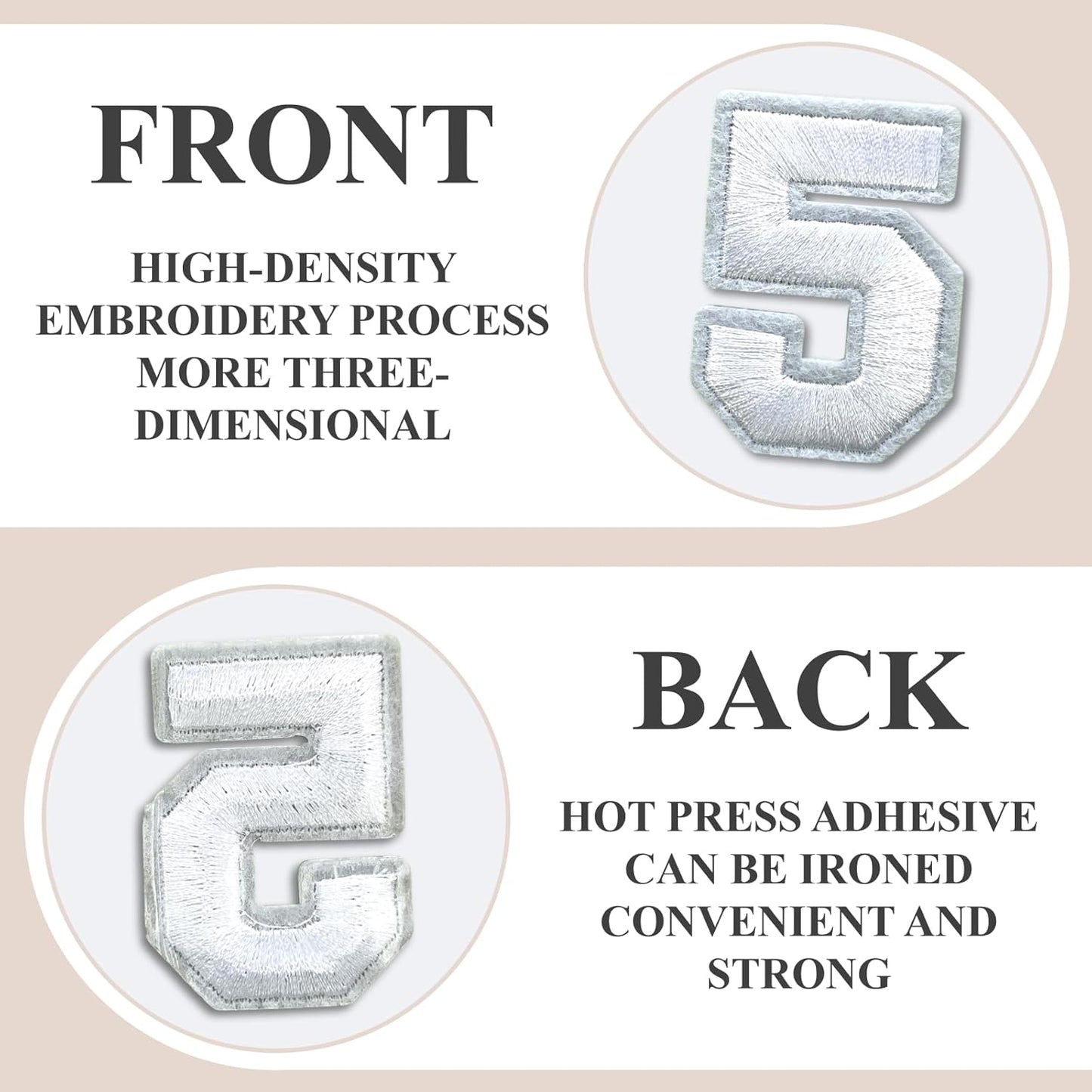 Number Iron On Patches, Numbers 0-9 Embroidery Applique Patch, DIY Decorative Heat Press Patches for Clothing Jeans Jackets Backpacks Hats (White 50 Pcs)