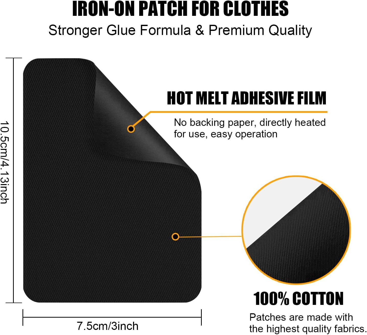 MOONSJONES Iron on Patches for Clothes Fabric Repair, 8 PCS Premium Strongest Glue Cotton Gear Reparing Patch for Holes Inside & Outside Pants, Jeans, Jacket, Hat, Canvas (7.5 cm x 10.5 cm-Dark Gray)