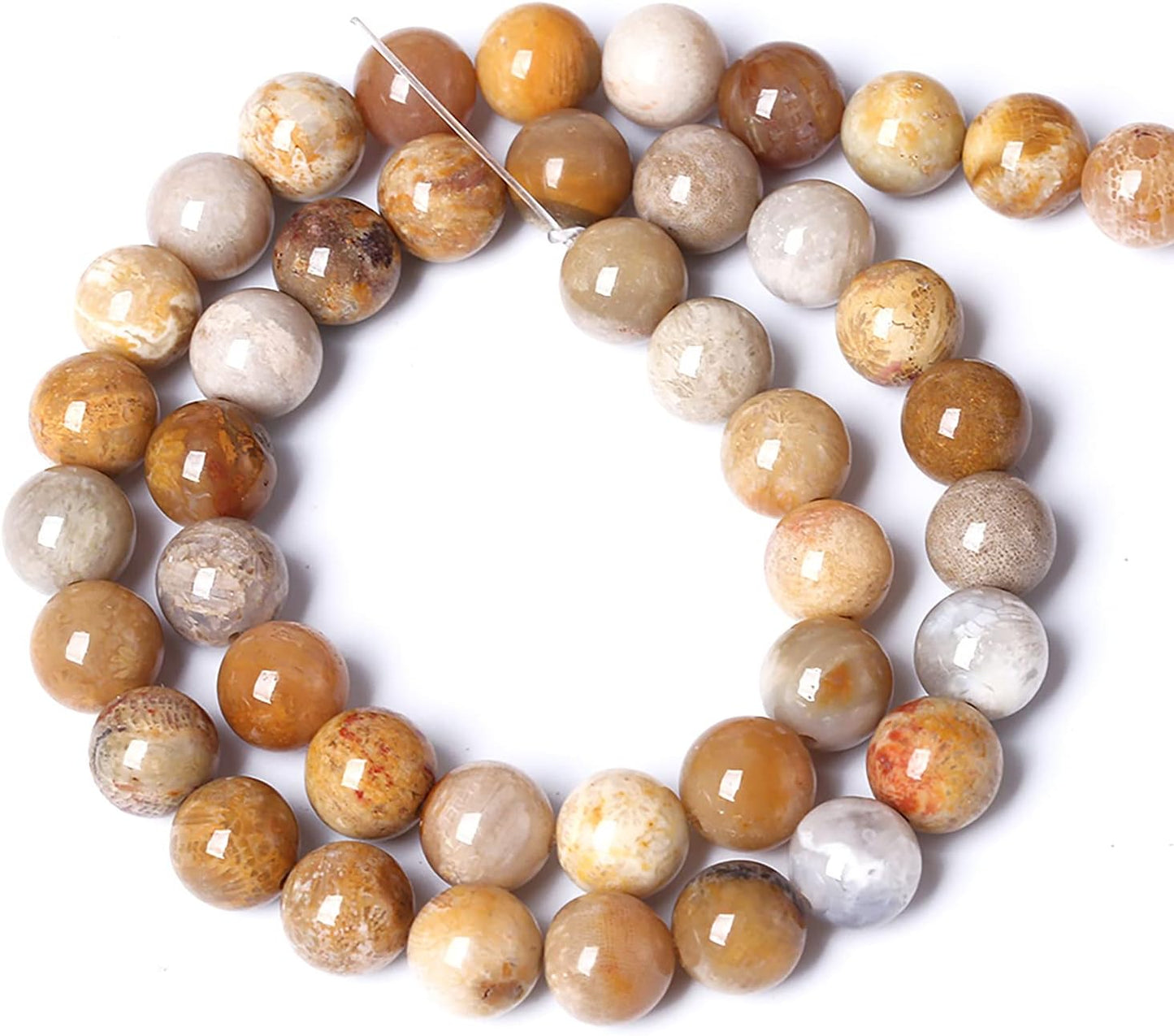 180pcs 4mm Natural Coral Jade Chrysanthemum Stone Beads Round Loose Beads for Jewelry Making,DIY Bracelet Necklace 32" 2 Strands