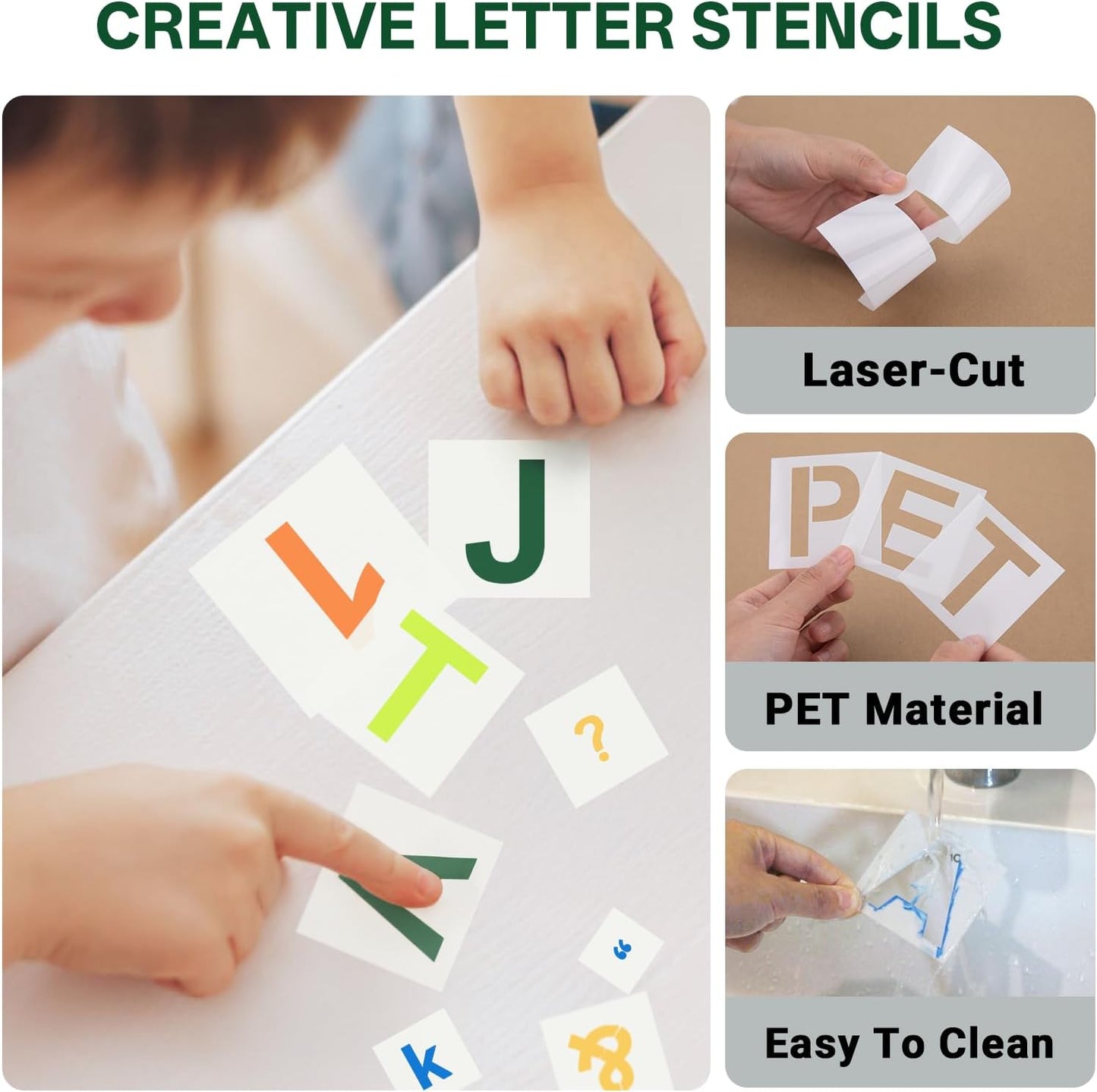 WISYOK 2 Inch 65 Pcs Letter Stencils and Numbers, Reusable Plastic Alphabet Art Craft Templates for Wood, Wall, Fabric, Rock, Signage,Cake,DIY