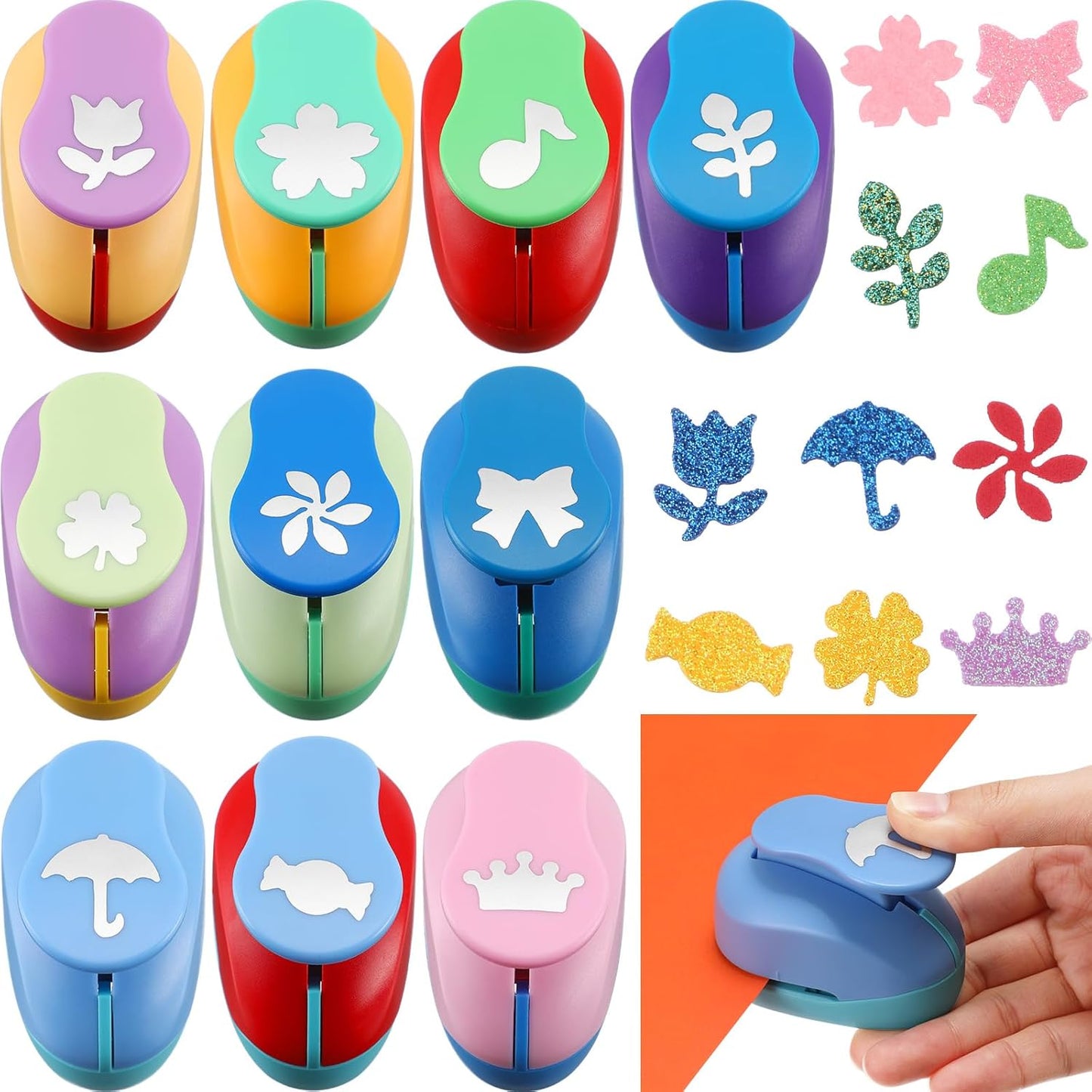 Harloon 10 Pcs Craft Hole Punch Shapes 1 Inch Paper Punch Hole Mix Shapes Cutters for Paper Crafting Scrapbooking Kids Teacher Office Supplies(Cute)