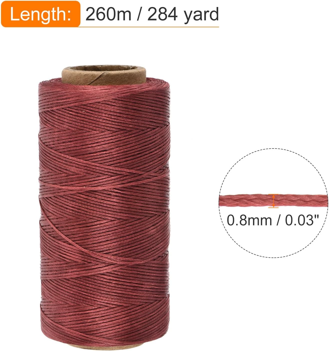 MECCANIXITY Waxed Thread,284 Yard 0.8mm 150D Flat Wax Thread Polyester Waxed String for Leather Sewing Hand Weaving Book Binding Home Decoration,Deep Red