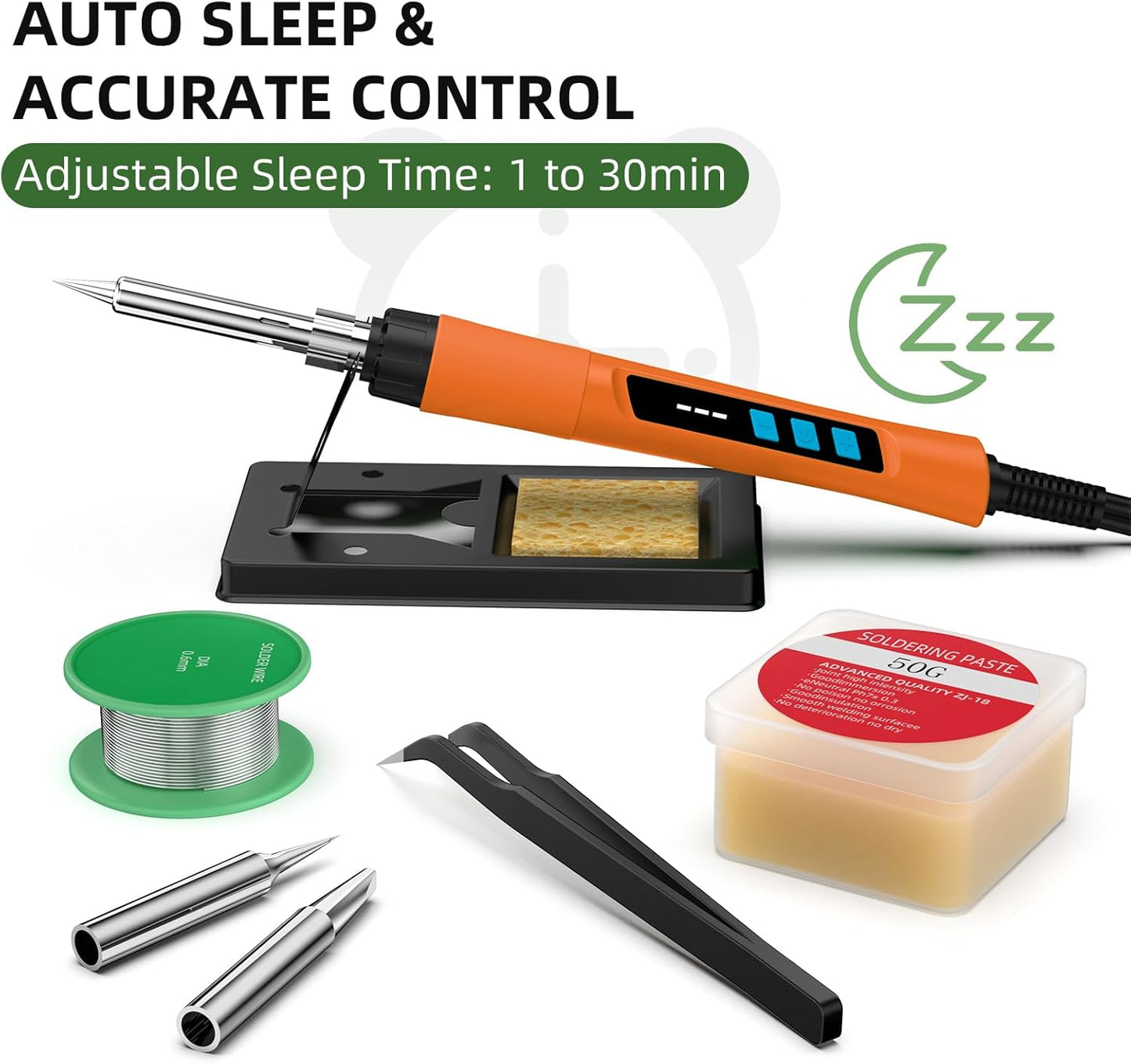 Soldering Iron Kit, 190W Soldering Gun, 110V LED Solder Kit for Electronics, Adjustable Temperature 356-932℉, Includes Solder Wire, Sucker, Tips, Stand, Tweezers, Paste and Solid Wood Box, Orange