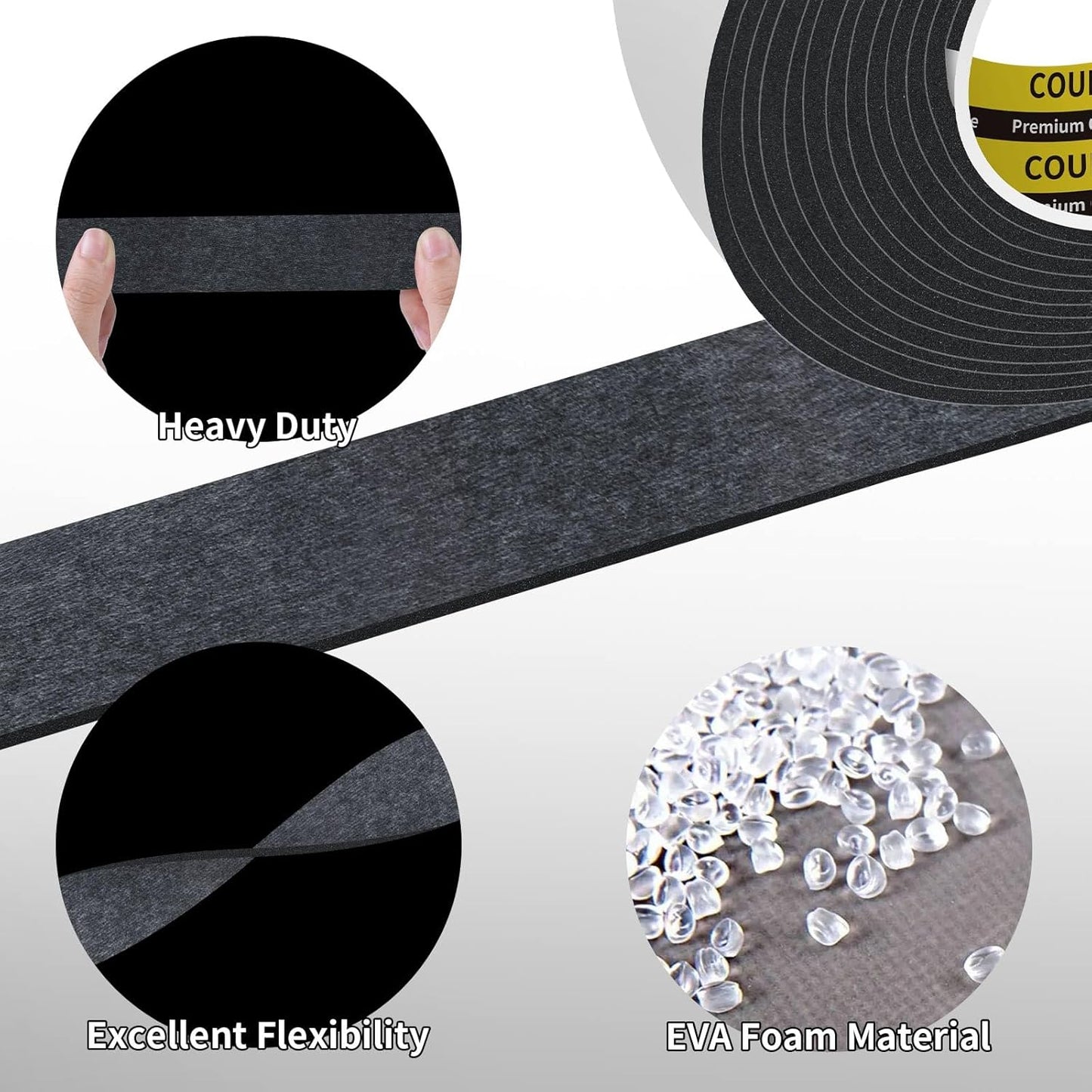2 Pack EVA Single-Sided Adhesive Foam Tape 1.2inx16.4FT Single-Sided Sealing Strip Foam Pad Sponge Tape Window Weatherproof, Self-Adhesive Insulation Sealing Tape Black