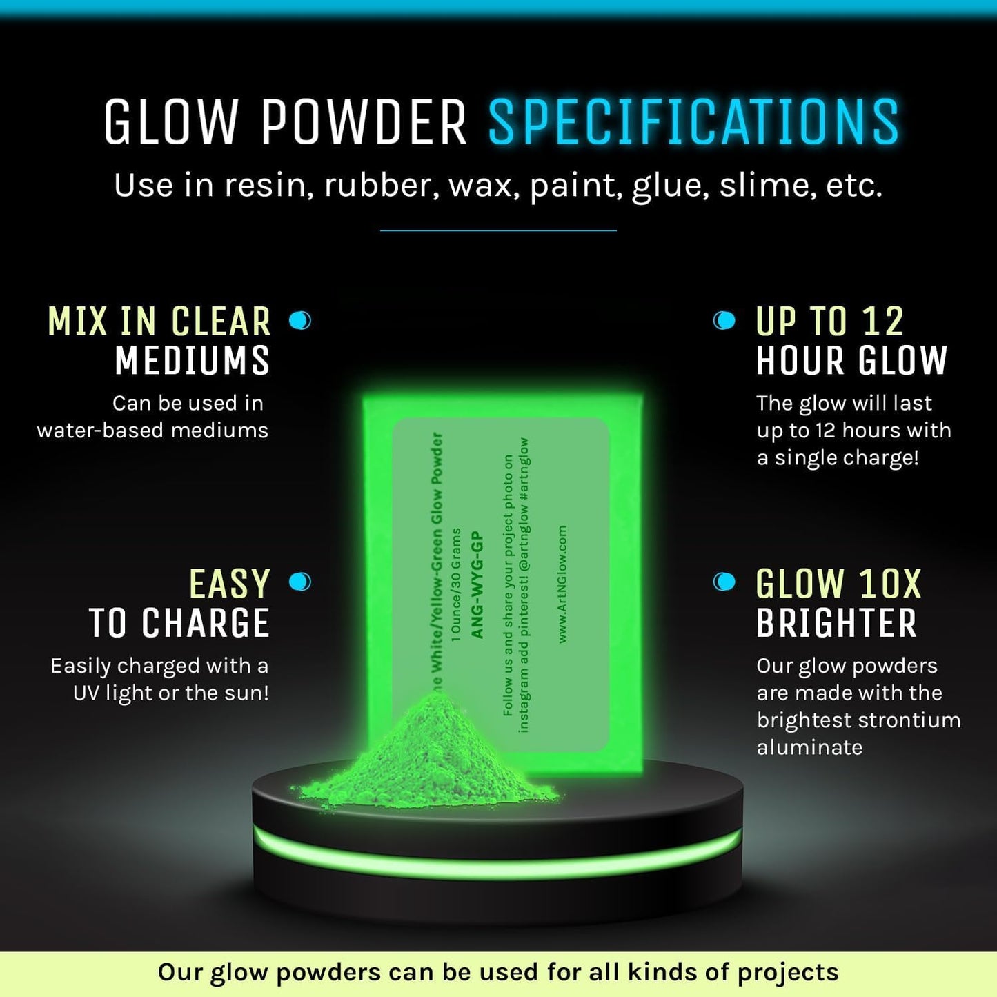 Glow in The Dark Pigment Powder - Neutral and Fluorescent Color for Art Painting, Fine Art, Nail Art Paint, and DIY Crafts - Long Lasting, 10+ Color Options - Fluorescent Yellow - 120 Grams