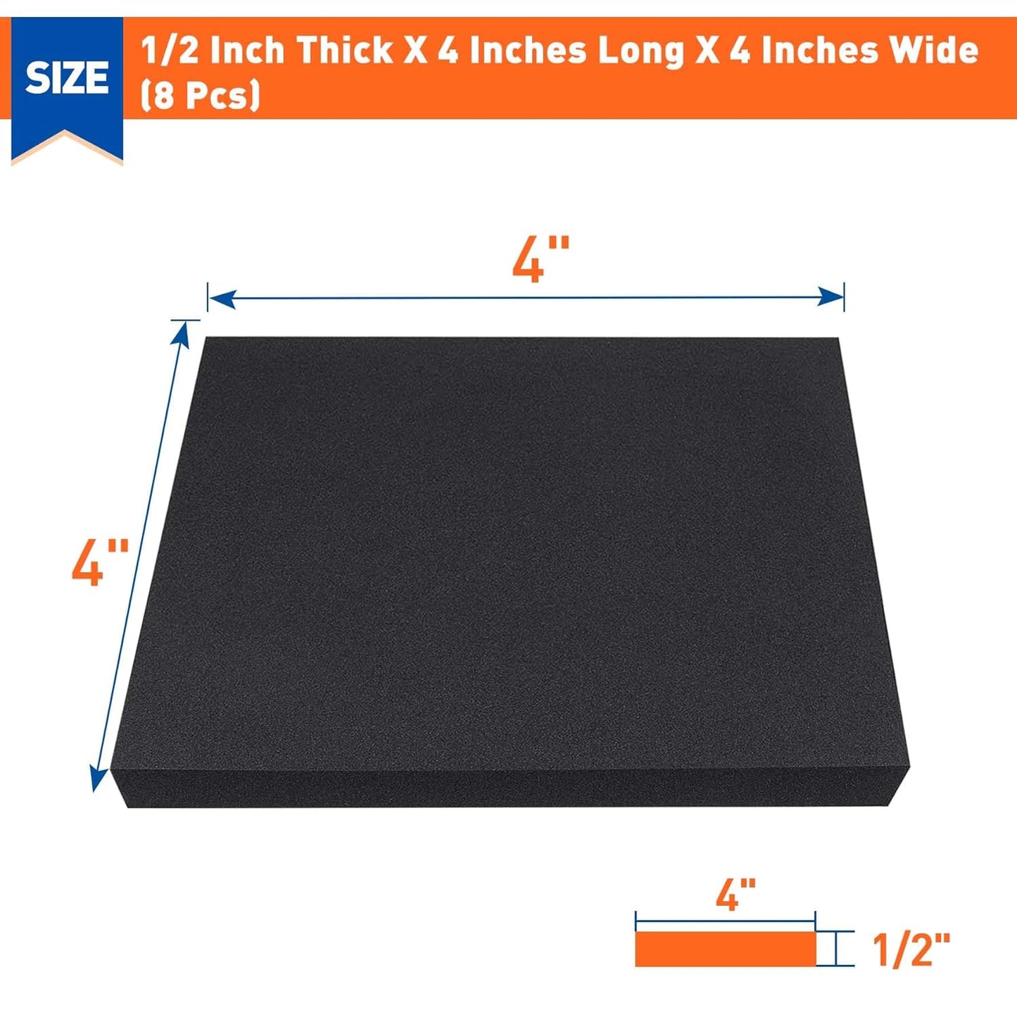 MAGZO 8Pcs Adhesive Foam Padding 1/2 in Thick X 4 in X 4 in,Closed Cell Foam Sheets Neoprene Rubber Self Stick Pads Anti Vibration Pads,Black (4in x 4in x 1/2in, 8Pcs)