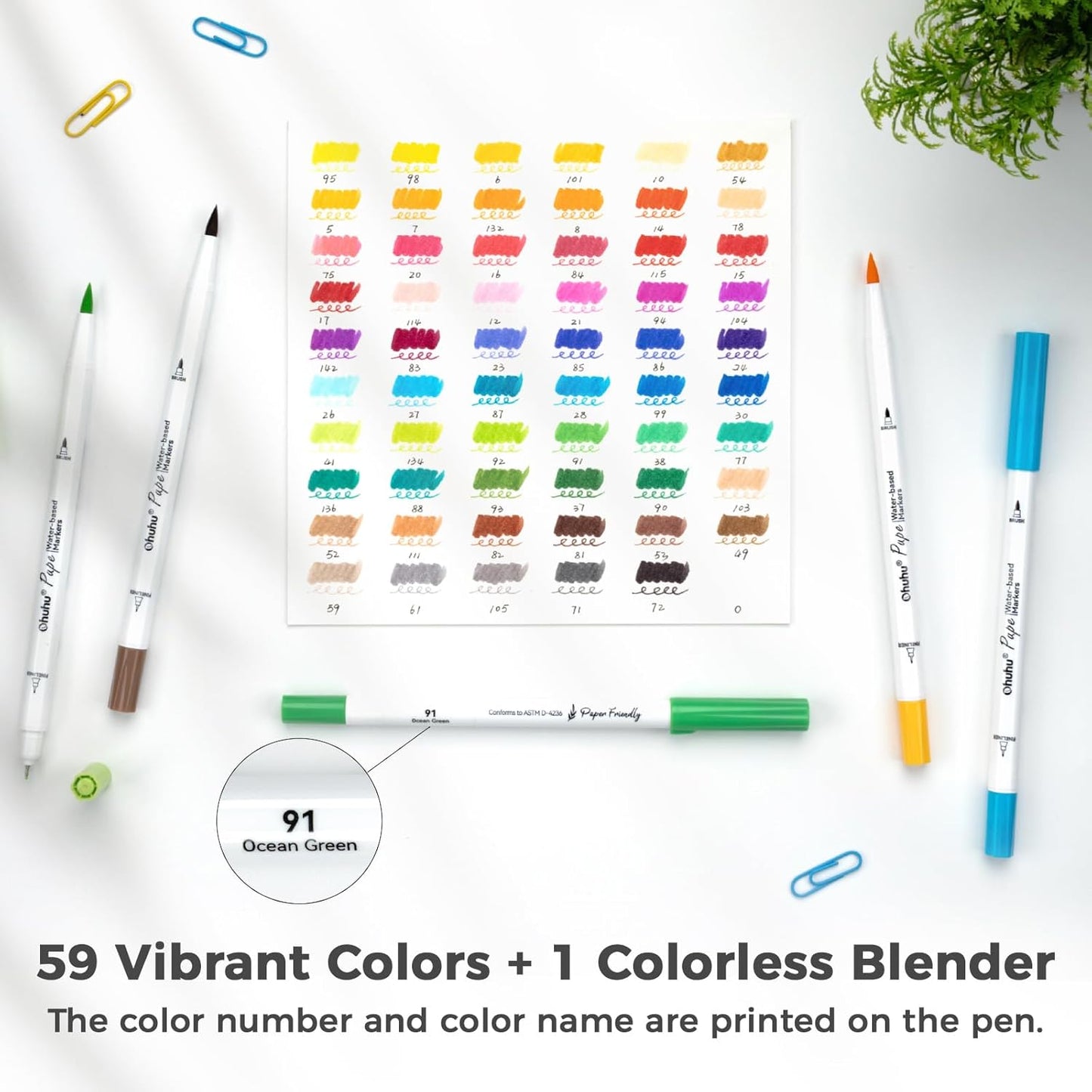 Ohuhu Markers Paper-friendly No Peeling Water-based 60 Colors Dual Brush Fineliner Tips Markers for Adult Coloring Books No Bleeding Coloring Markers for Kids Beginner Calligraphy - Pupe