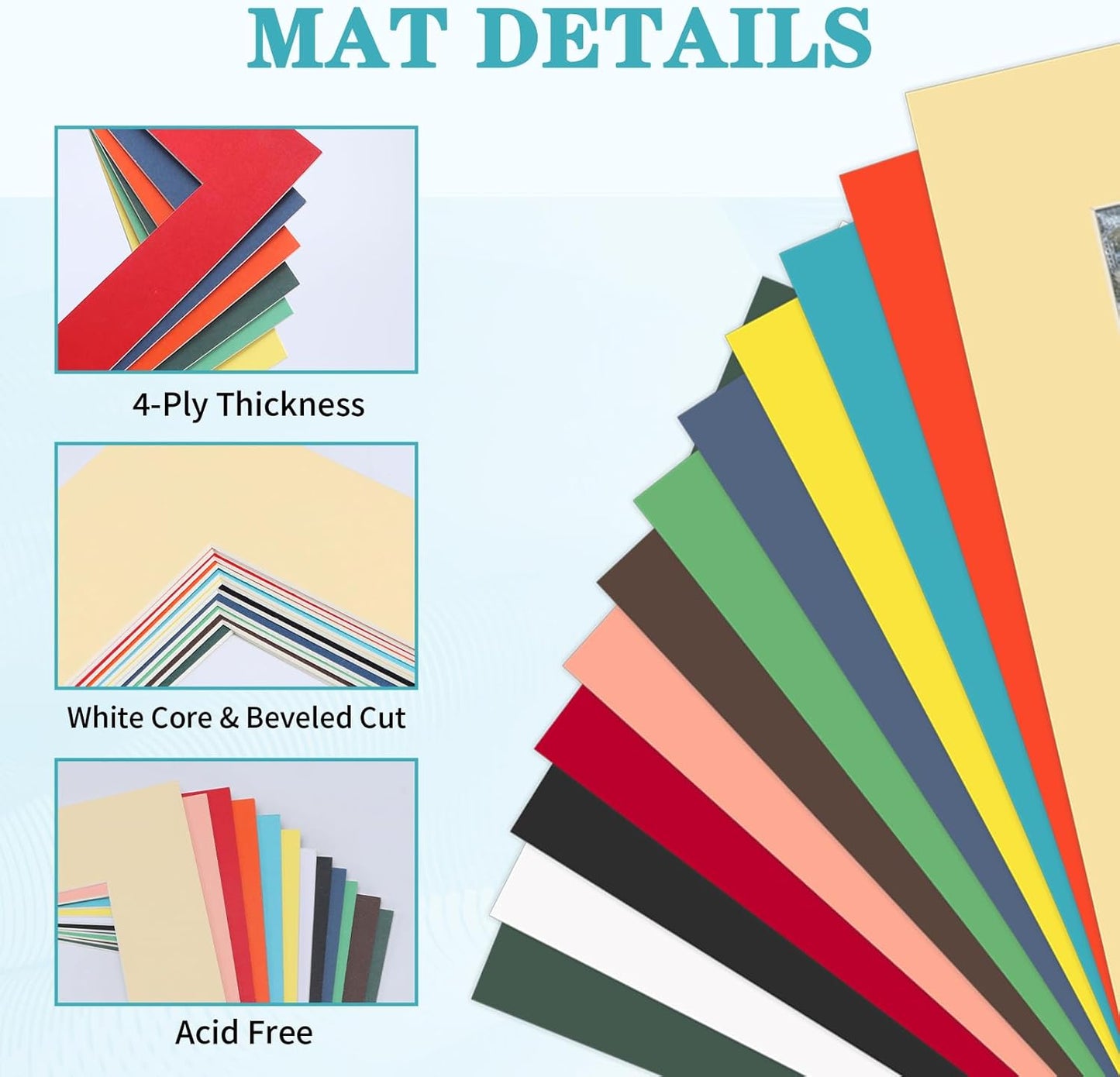ZBEIVAN 12 Packs Mixed Colors 8x10 Picture Frame Mats for 5x7 Photos, Artworks and Prints, White Core Bevel Cut Frame Mattes