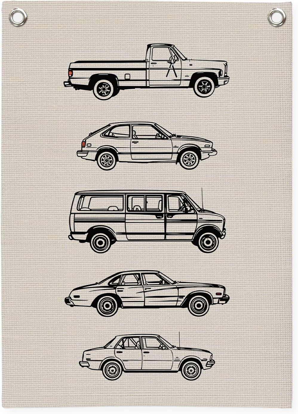 Toddler Boy Room Decor, Vintage Car Linen Canvas Banner, Retro Car Room Decor Wall Hanging Flag Banner for Little Boy Bedroom,Playroom Nursery 18x25 Inch