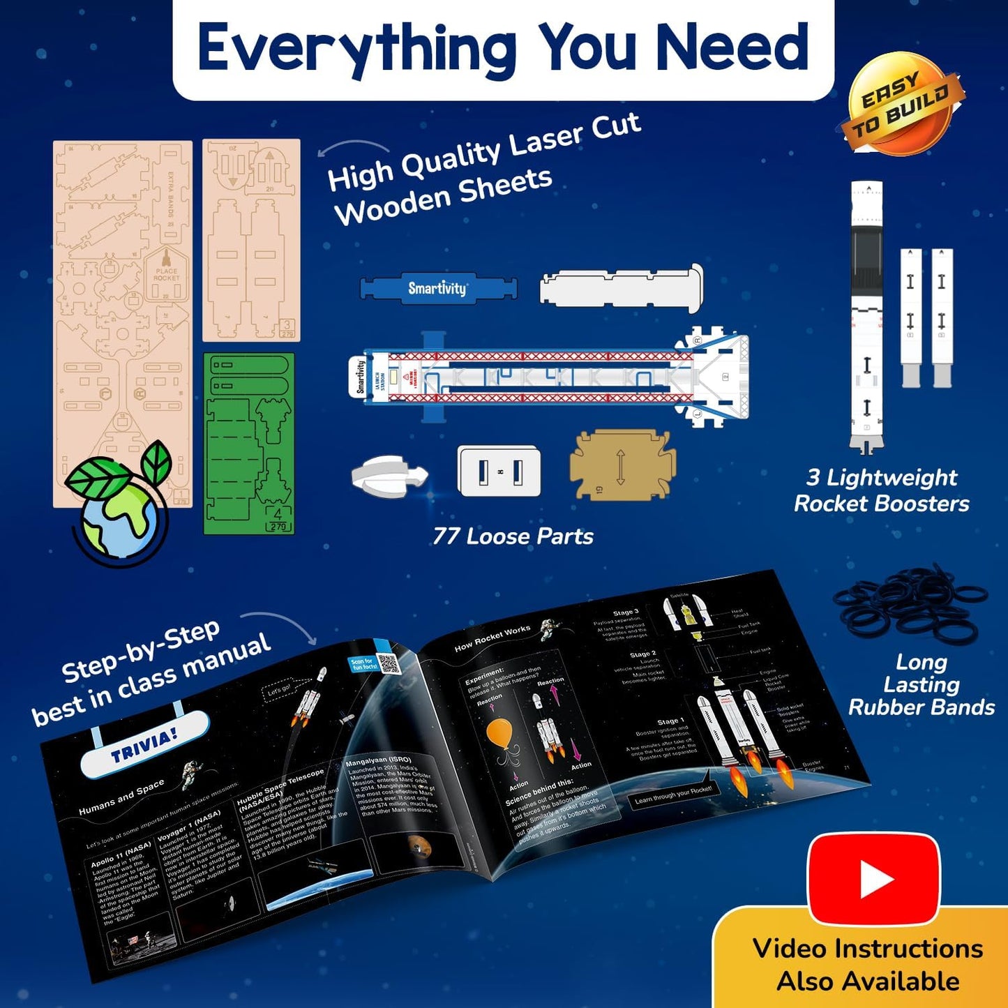 Smartivity Rocket Launcher STEM Kit for Kids 6, 7, 8, 9, 10, 11, 12 Years Old | Build Your Own Rocket and Launcher | Christmas, Birthday Gift for Smart Kids | DIY Science Toy for Boys & Girls