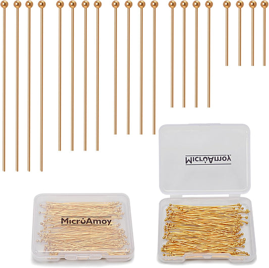 150pcs 18K Gold Filled Ball Pins Non Tarnish Craft Earring Bracelet Jewelry Making Accessories Supplies (40mm (1.57in), Gold-Ball Pin)