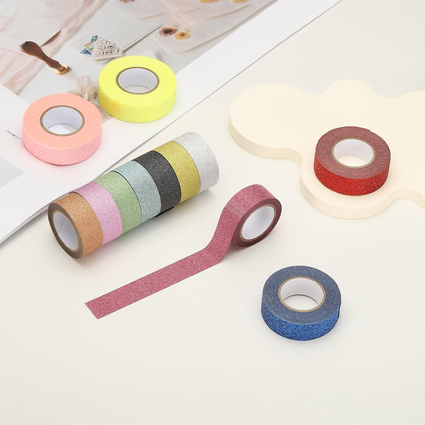 PATIKIL 2 Roll Glitter Paper Washi Tape, Washi Decorative Tape for Crafts, Pink
