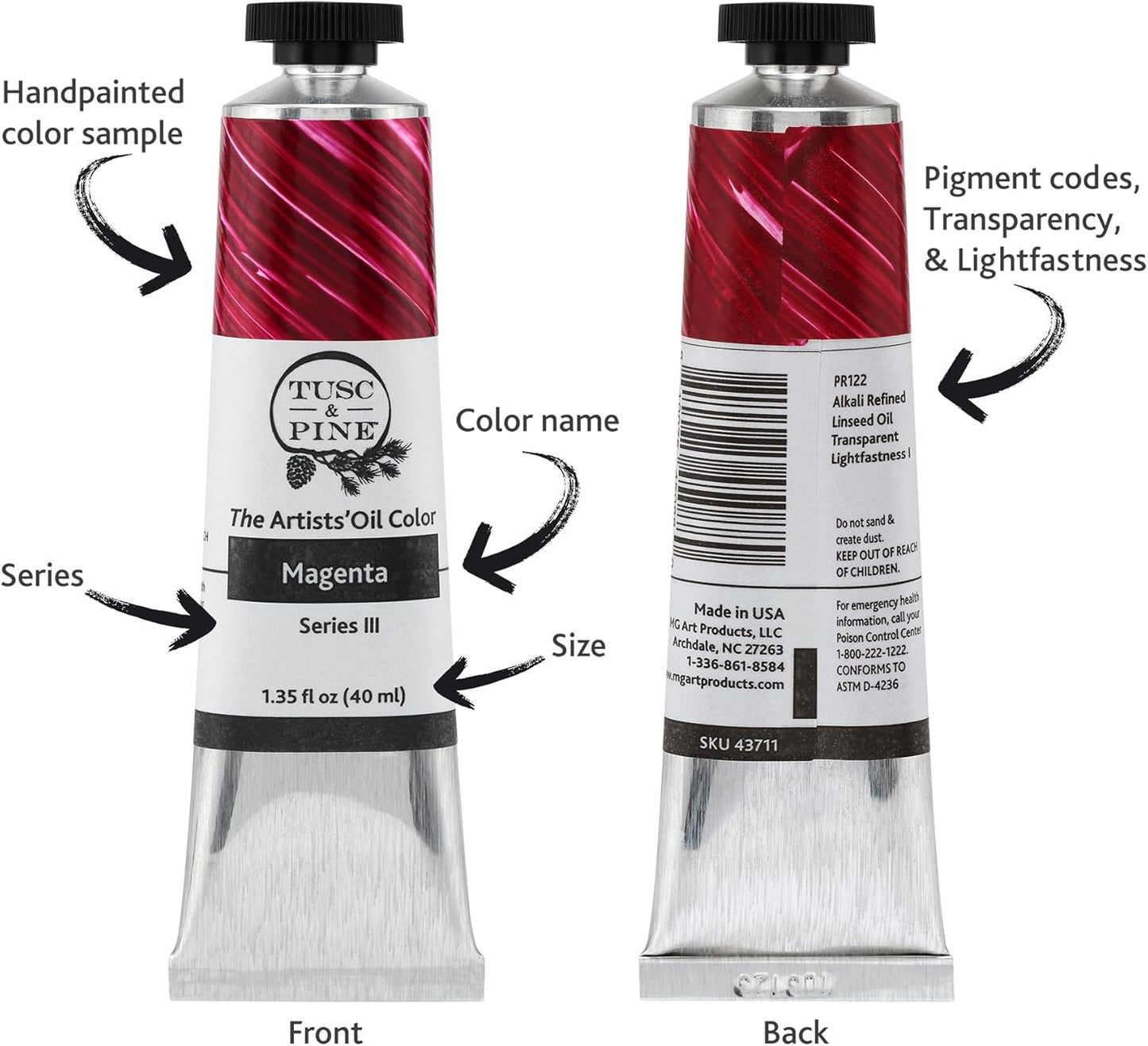 Tusc & Pine Artist Oil Paint - Alizarin Crimson Pastiche, 40 ml, Non-Yellowing, Rich & Creamy Consistency, Maximum Pigment Load, Small Batch Milled Oil Paints Made in the USA for Professional Artists