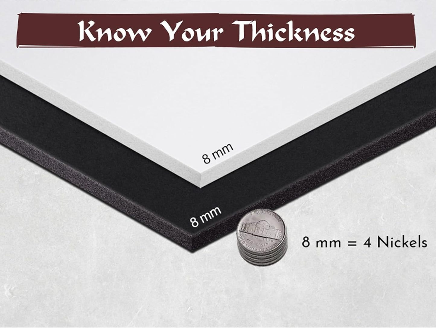 Shape Retention EVA Cosplay Foam 8mm (1mm-10mm) 14x39 inch Black or White High Density EVA Foam Sheets. Premium 85 kg/m3 Heat Shape Material for DIY Convention or Halloween Costumes by The Foamory