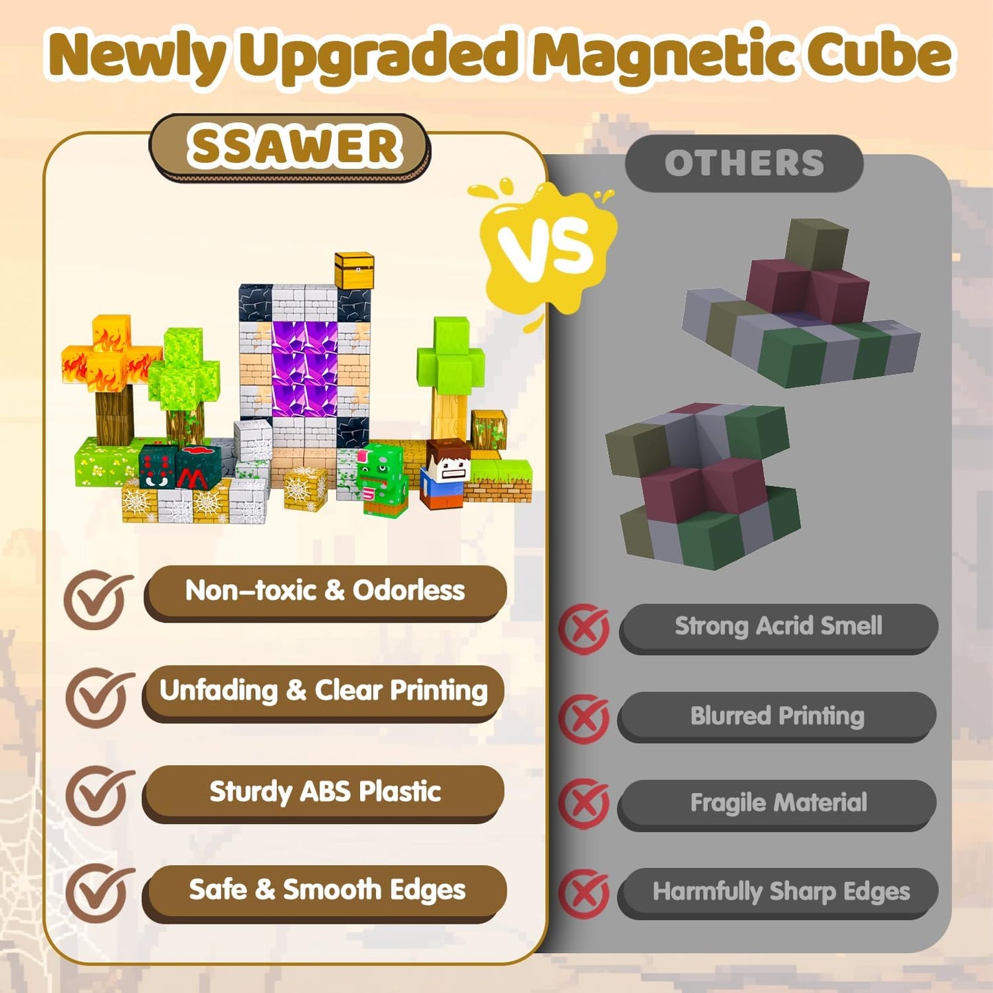 Magnetic Blocks, 100PCS Magnetic Building Blocks, Stacking Magnets for Kids, Sensory Toy for STEM Constructions Magnet Blocks for Boys Girls Age 3+, Christmas Birthday Gifts