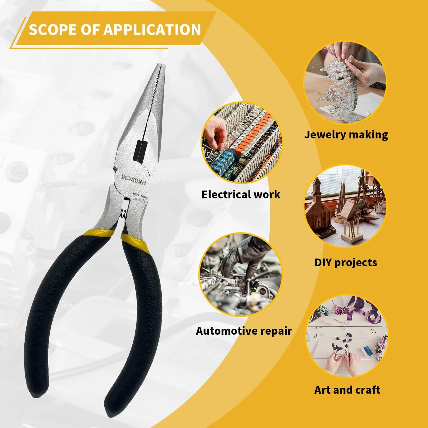 BOOSDEN 5" Needle Nose Pliers, Mini, Jewelry Making, Electronics Repair