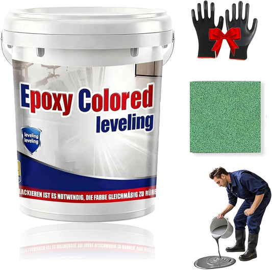 Epoxy Floor Paint, Epoxy Colored Sand Floor Paint, High-Gloss Marble Effect Self-Leveling Coating, Waterproof, Non-Slip, Ultra-Durable for Garage, Basement, Wood Floors (Green,2.2 lb)