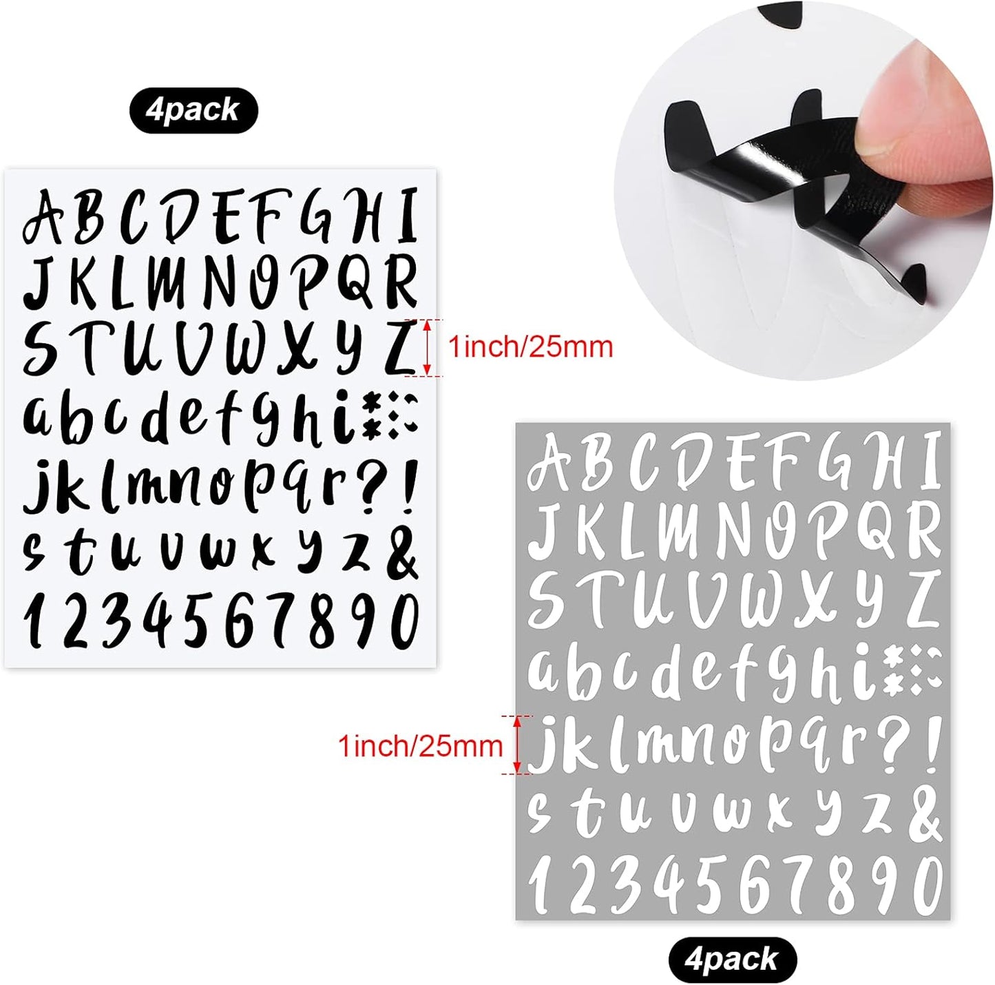 Outus 576 Pieces 8 Sheets Letters Stickers Self Adhesive Vinyl Letter Alphabet Number Stickers Mailbox Numbers Sticker, Decals for Classroom Decor, Sign, Door(Black, White,1 Inch)