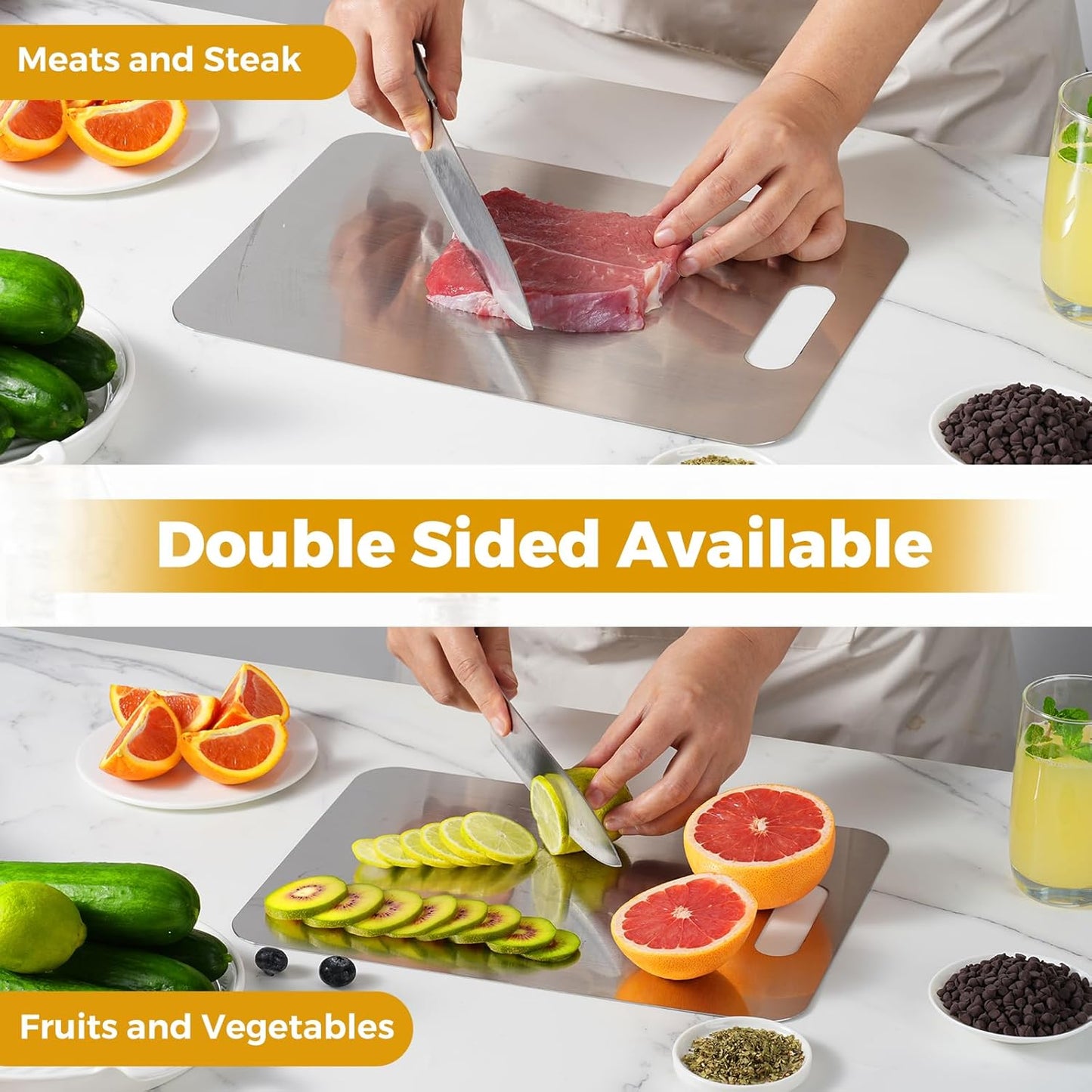 Tavano Titanium Cutting Board,Titanium Cutting Boards for Kitchen,Double-side Available Cutting Board for Vegetables,Meat,Fruits,Easy to Store and Clean(S)