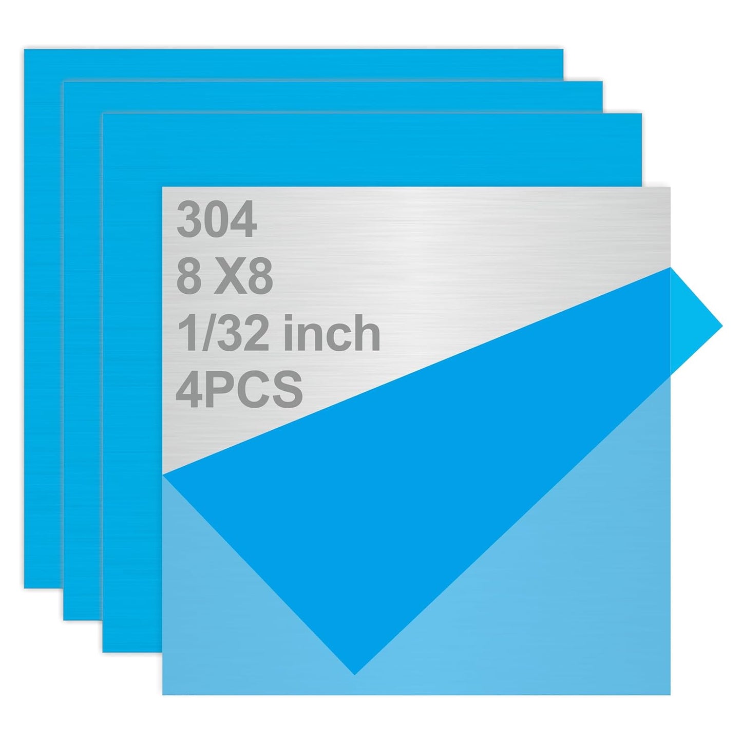 4PCS 8”x8”x1/32” 304 Stainless Steel Sheets Plate, 304 Metal Stainless Steel Sheet Strip Plate (Brushed Finish) for Industry Machinery, DIY Engineer, Decoration