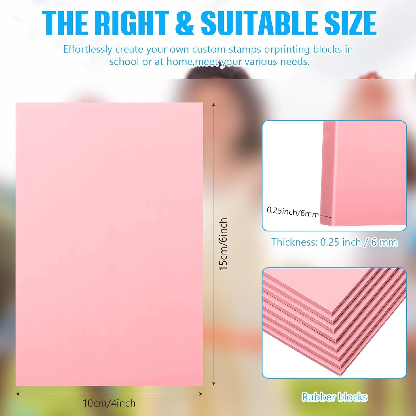 16 Pcs 4" x6“ Pink Rubber Art Soft Linoleum Carving Block, Rubber Crafts Linocut Block for Printmaking,Stamp Carving Block