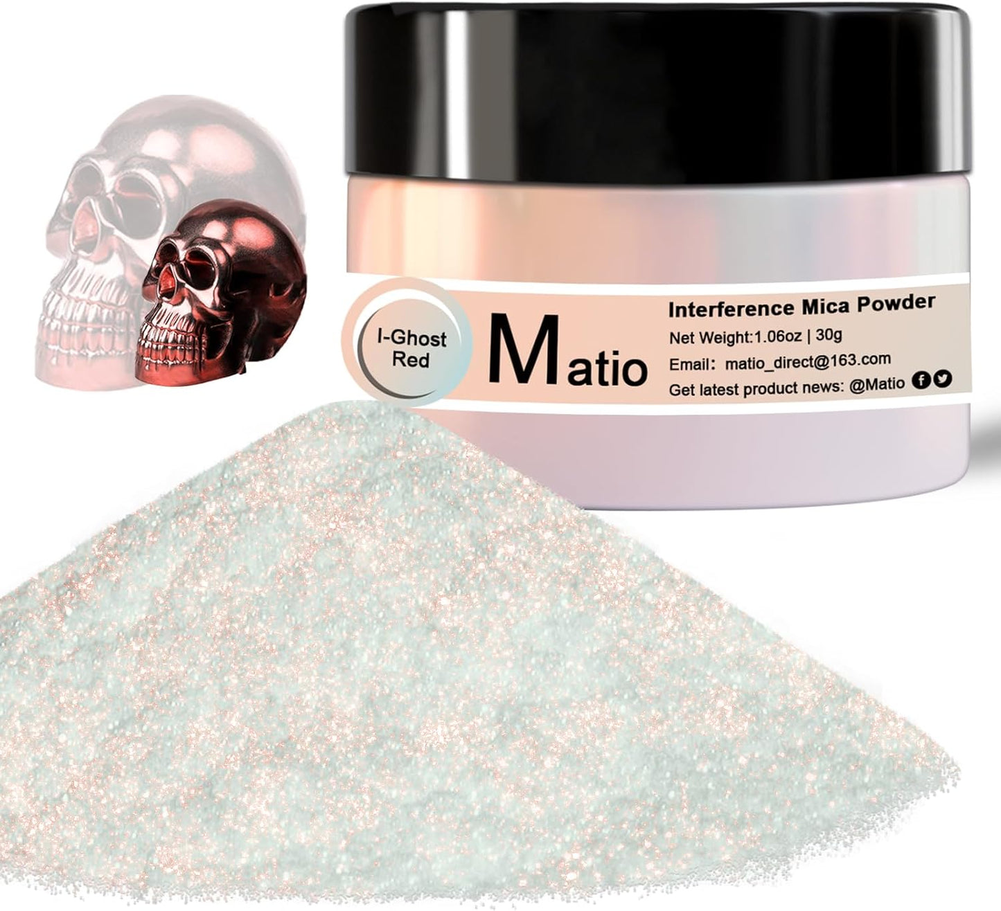 Matio Interference Mica Powder, 1.06oz/ 30g Ghost Red Chrome Powder, Pearlescent Effect Color Shift Pigment for Epoxy Resin, Makeup Shimmer, Nail Polish,Soap Dye,Candle Making,Paint