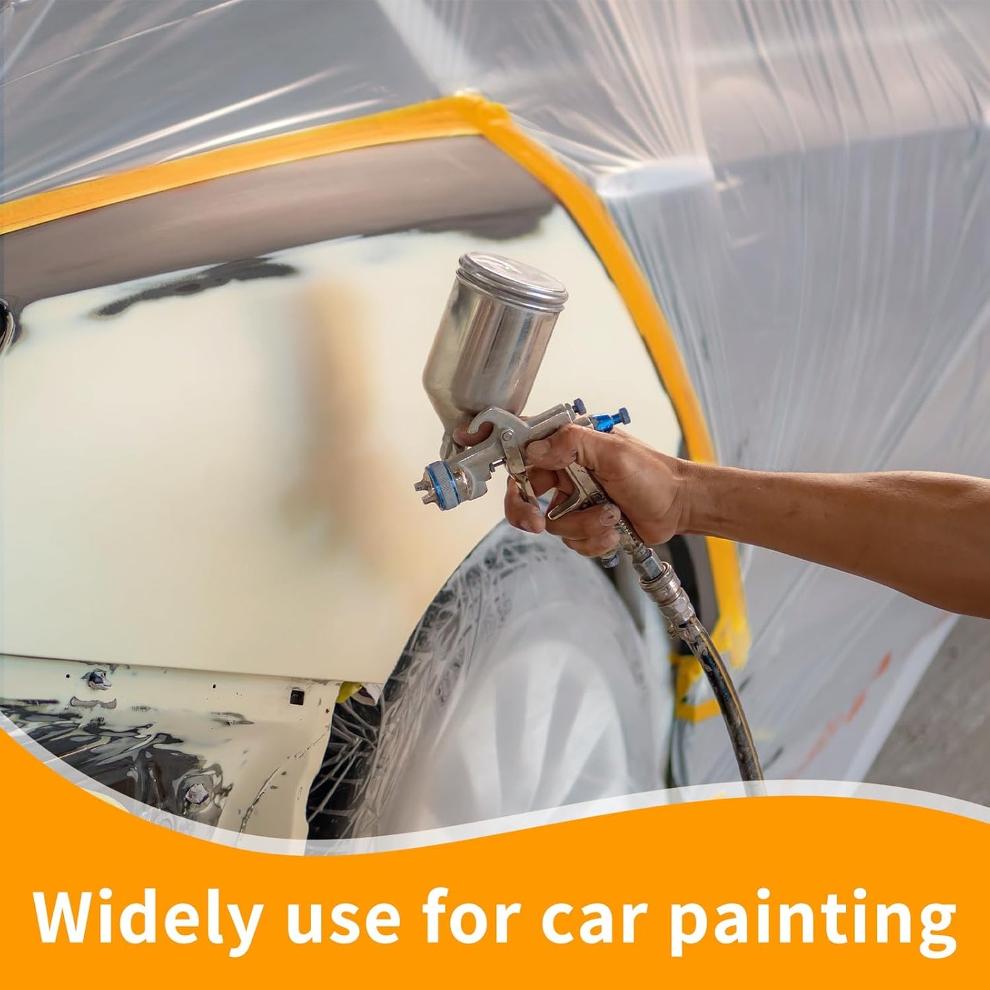 Pre-Taped Masking Film for Painting 59inx65ft Plastic Painters Sheeting Tape and Drape Painters Paper Rolls for Automotive Painting Covering (2 Rolls+2 Tapes)