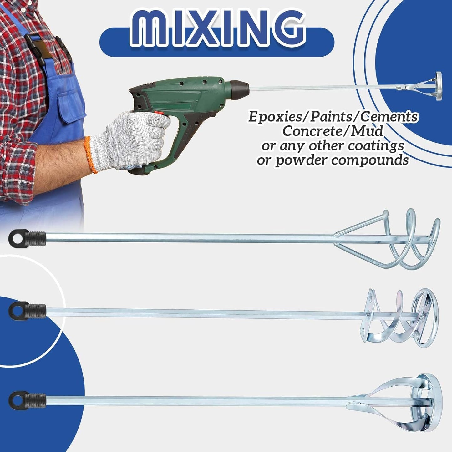 Set of 3 Paint Mixer for Drill Epoxy Resin, Mud, Cement Blades, Paint Stirrer, 15.7" Mixing Paddles and 2.3" Mixing Impeller(White Zinc)