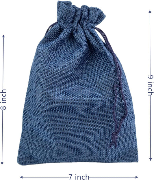 Palmhomee Pack of 25 Burlap Gift Bags with Drawstring Linen Jewelry Pouches Wedding Hessian Jute Bags for Birthday and Treat Pouches Party Wedding Favors Gift (7x9 Inch, Navy Blue)