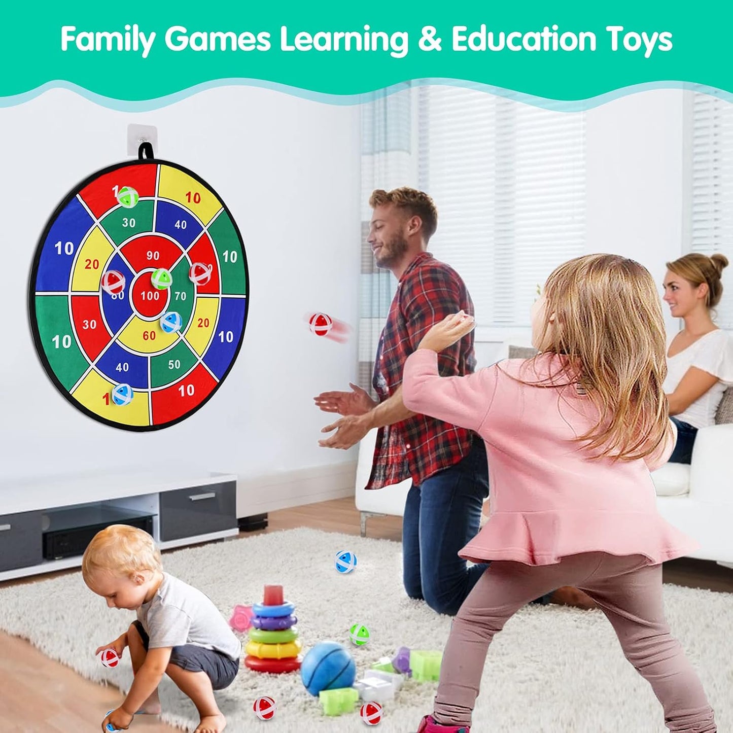 Kids Dart Board Game Set-29 inchs, Board Games with 16 Stick Balls, Summer Indoor Outdoor Toys Games for Kids Ages 4-8, Birthday Party Games Yard Toys for Kids Ages 3 4 5 6 7 8 9 10 11