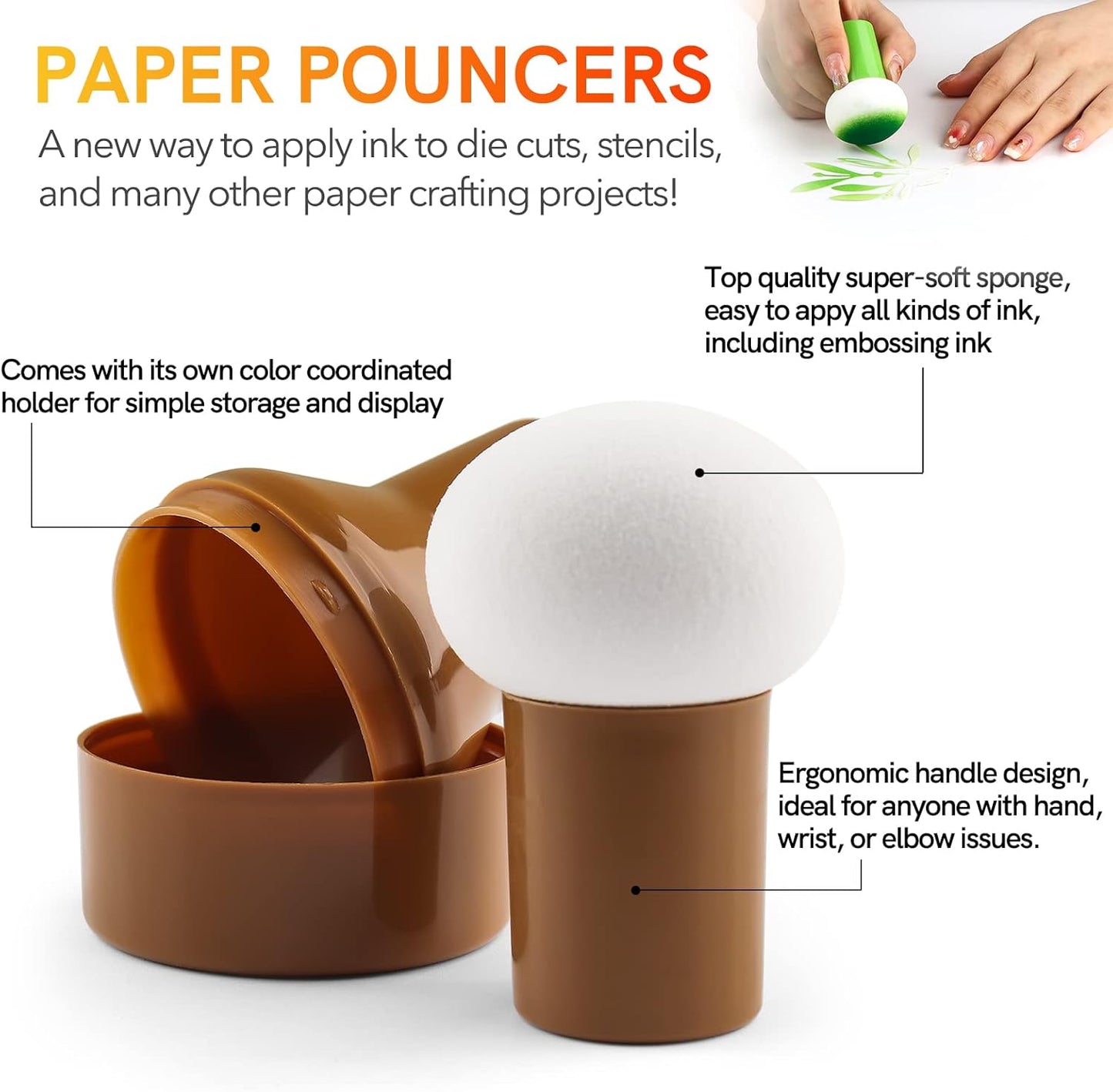 3PCS / Sets Ink Applicator with Storage Cases,Paper Pouncers for Direct Ink Application On Crafts Projects Easily,Inking Sponge for Stamp Ink Distressing, Blending Card Making Crafting Tools