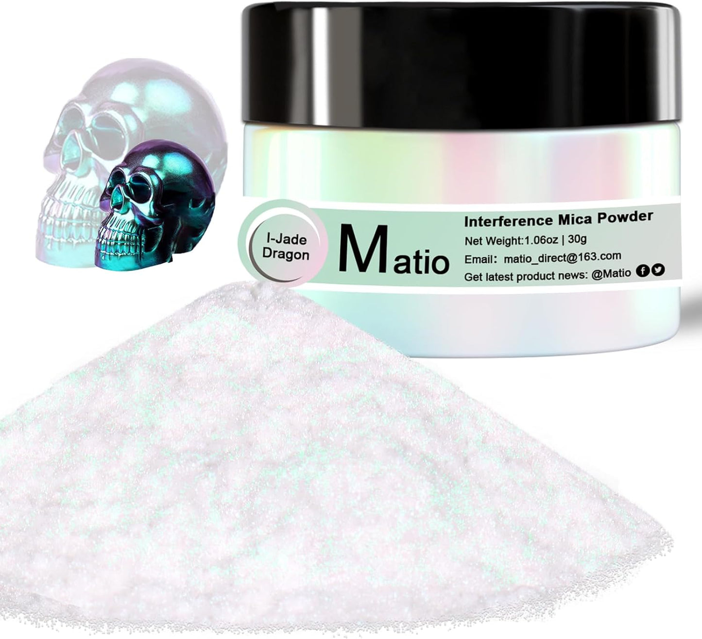 Matio Interference Mica Powder, 1.06oz/ 30g Jade Dragon Chrome Powder, Pearlescent Effect Color Shift Pigment for Epoxy Resin, Makeup Shimmer, Nail Polish,Soap Dye,Candle Making,Paint