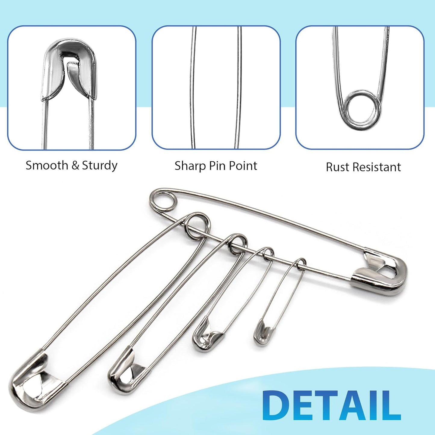 200 PCS Large Safety Pins - 2.1 Inch Heavy Duty Sewing Pins for Clothing, Strong Nickel Plated Steel