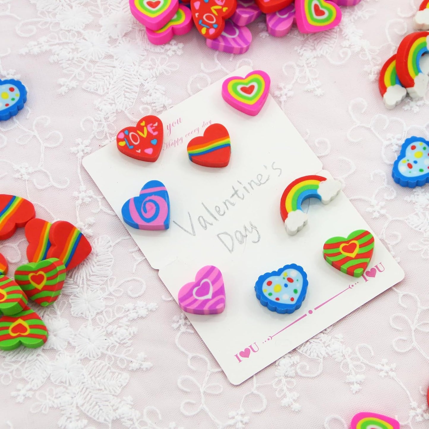 48pcs Large Erasers for Kids Bulk Heart Rainbow Pencil Erasers for Classroom Prizes Exchange International Children's Book Festival Party Favors Back to School Supplies
